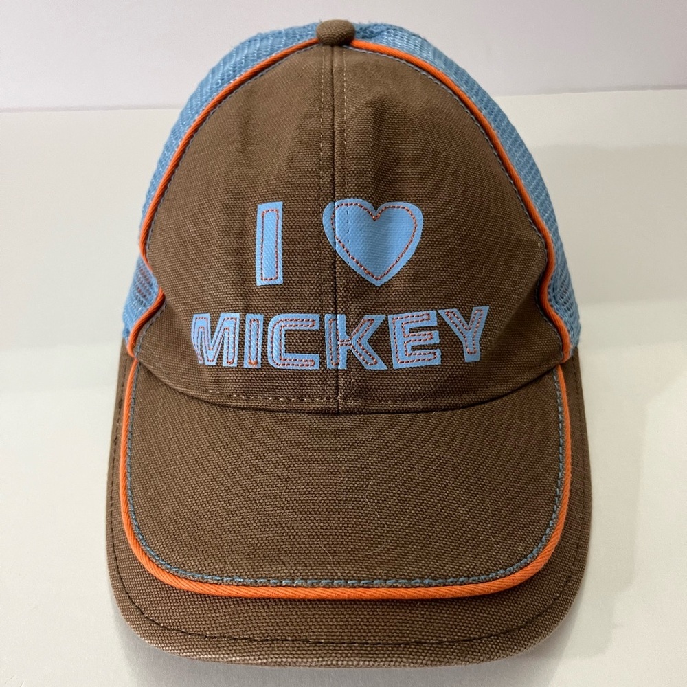 DISNEY WORLD Mickey Mouse Adult Hat One Size Brown Blue Mesh Trucker Cap